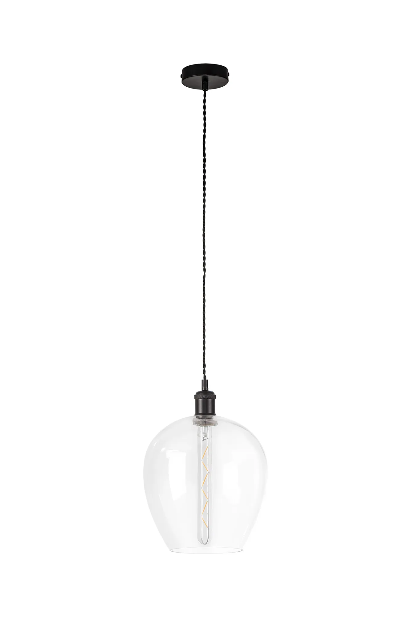 Cawdor Single Pendant, 1 Light E27, Matt Black/Black/Clear Wine Glass DK1108  Deco Cawdor